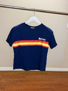 Kids Astros Navy Short-Sleeve Tee with Retro Red & Yellow Stripes